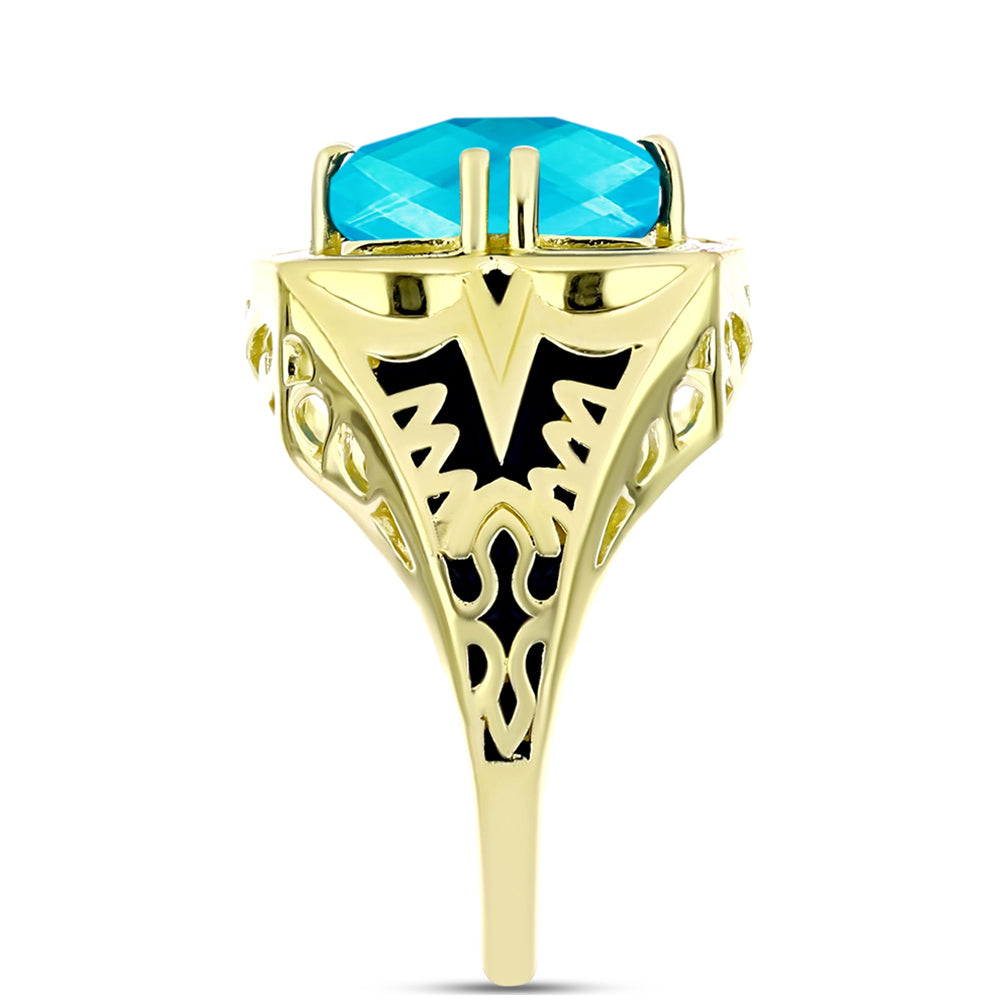 Inel din Argint 925 Placat cu Aur ( 5.53 grame ) cu Jad albastru 4.05 Carate