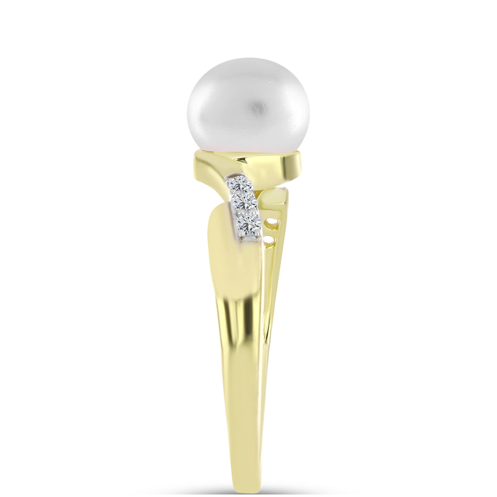 Inel din Argint 925 Placat cu Aur ( 2.25 grame ) cu Perlă de Apă Dulce Albă și Topaz Alb 2.97 Carate