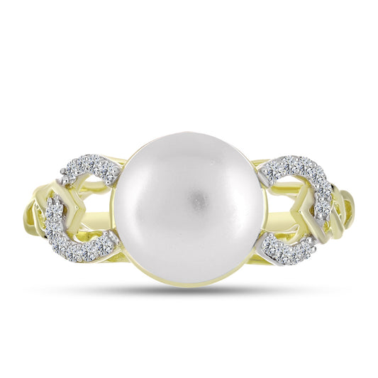 Inel din Argint 925 Placat cu Aur ( 3.39 grame ) cu Perlă de Apă Dulce Albă și Topaz Alb 5.63 Carate