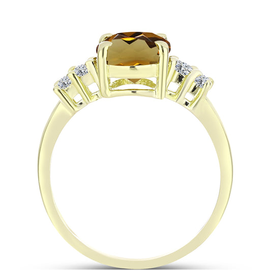 Inel din Argint 925 Placat cu Aur ( 1.91 grame ) cu Cuarț Coniac și Topaz Alb 1.94 Carate