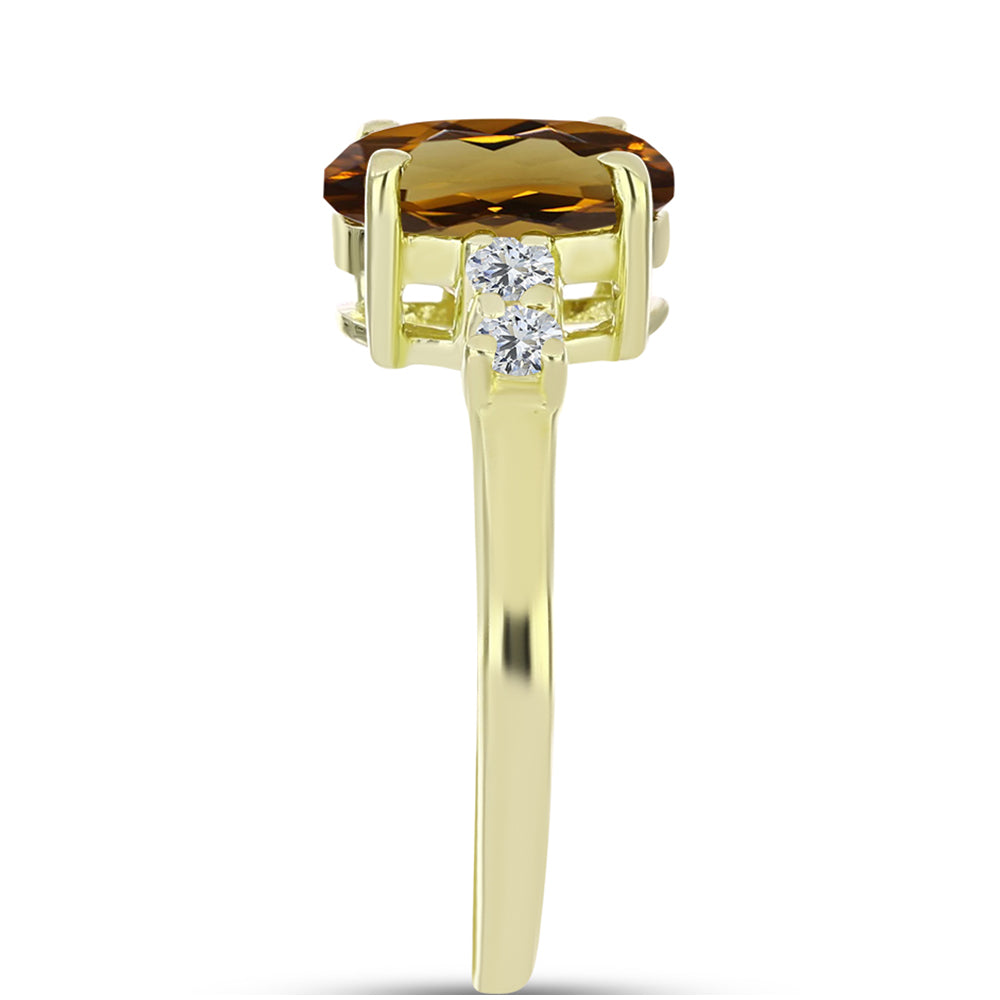 Inel din Argint 925 Placat cu Aur ( 1.91 grame ) cu Cuarț Coniac și Topaz Alb 1.94 Carate