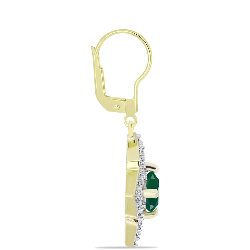 Cercei din Argint 925 Placat cu Aur ( 3.03 grame ) cu Agat Verde și Topaz Alb 1.45 Carate