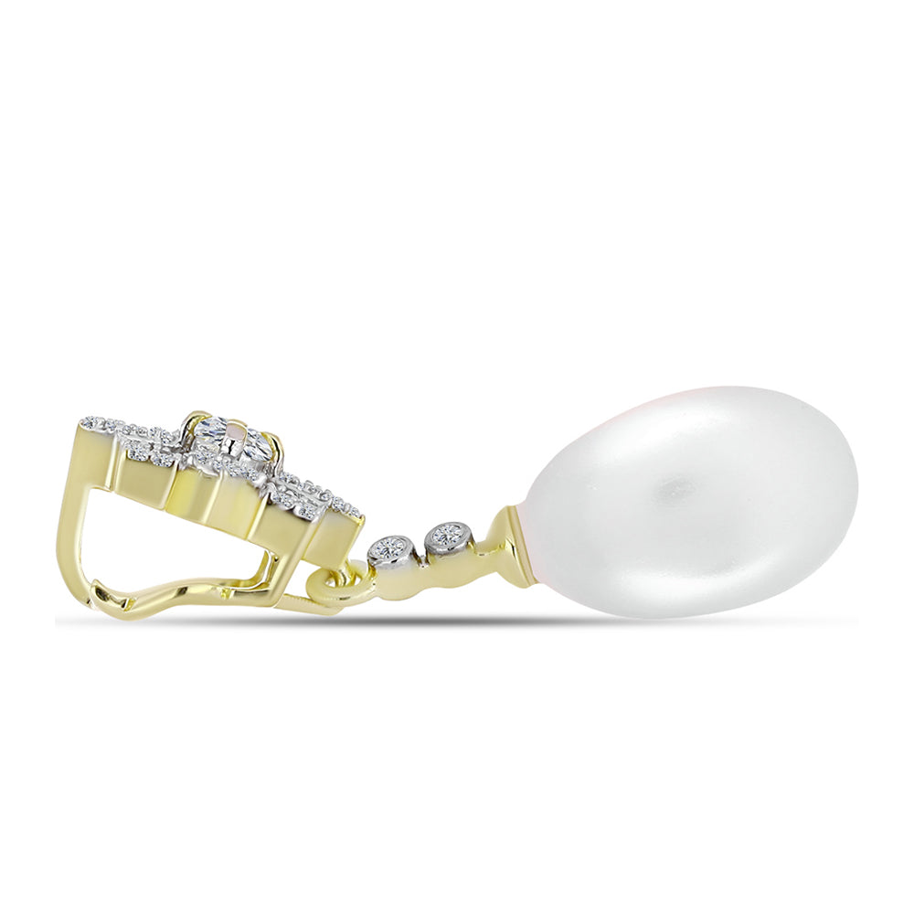 Pandantiv din Argint 925 Placat cu Aur ( 1.46 grame ) cu Perlă de Apă Dulce Albă și Topaz Alb 6.59 Carate