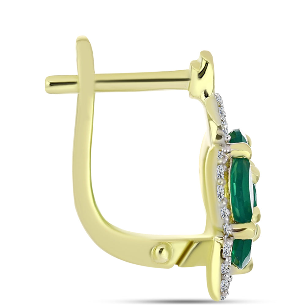 Cercei din Argint 925 Placat cu Aur ( 3.92 grame ) cu Agat Verde și Topaz Alb 2.16 Carate