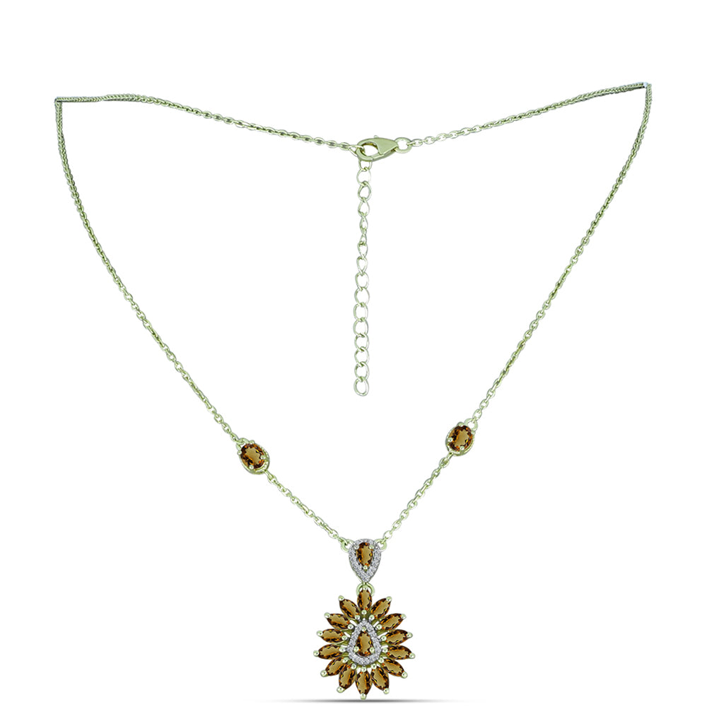 Colier din Argint 925 Placat cu Aur ( 5.93 grame ) cu Cuarț Coniac și Topaz Alb 3.22 Carate