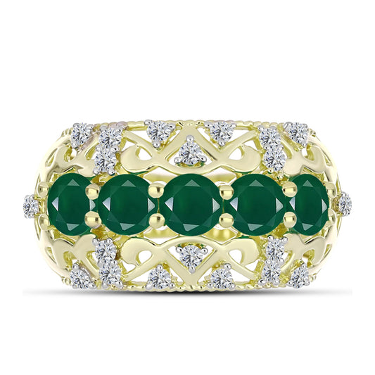 Inel din Argint 925 Placat cu Aur ( 4.15 grame ) cu Agat Verde și Topaz Alb 1.44 Carate