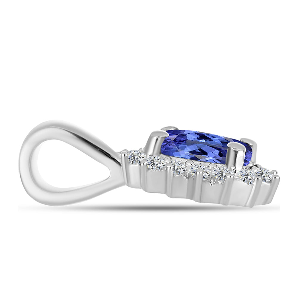 Pandantiv din Argint 925 ( 0.74 grame ) cu Tanzanit AAA și Diamant Alb 0.58 Carate
