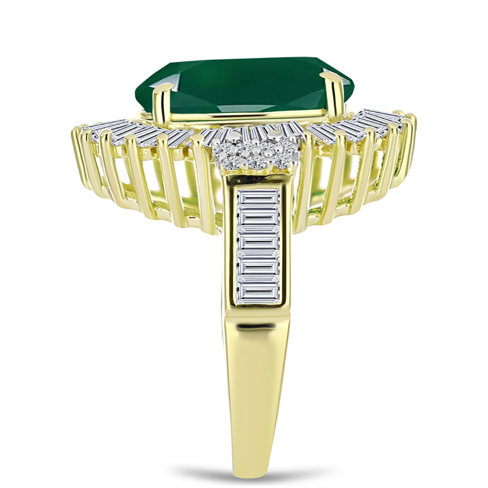 Inel din Argint 925 Placat cu Aur ( 5.51 grame ) cu Agat Verde și Zircon Alb 8.69 Carate