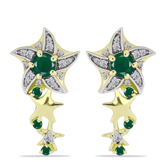 Cercei din Argint 925 Placat cu Aur ( 5.29 grame ) cu Agat Verde și Topaz Alb 1.47 Carate