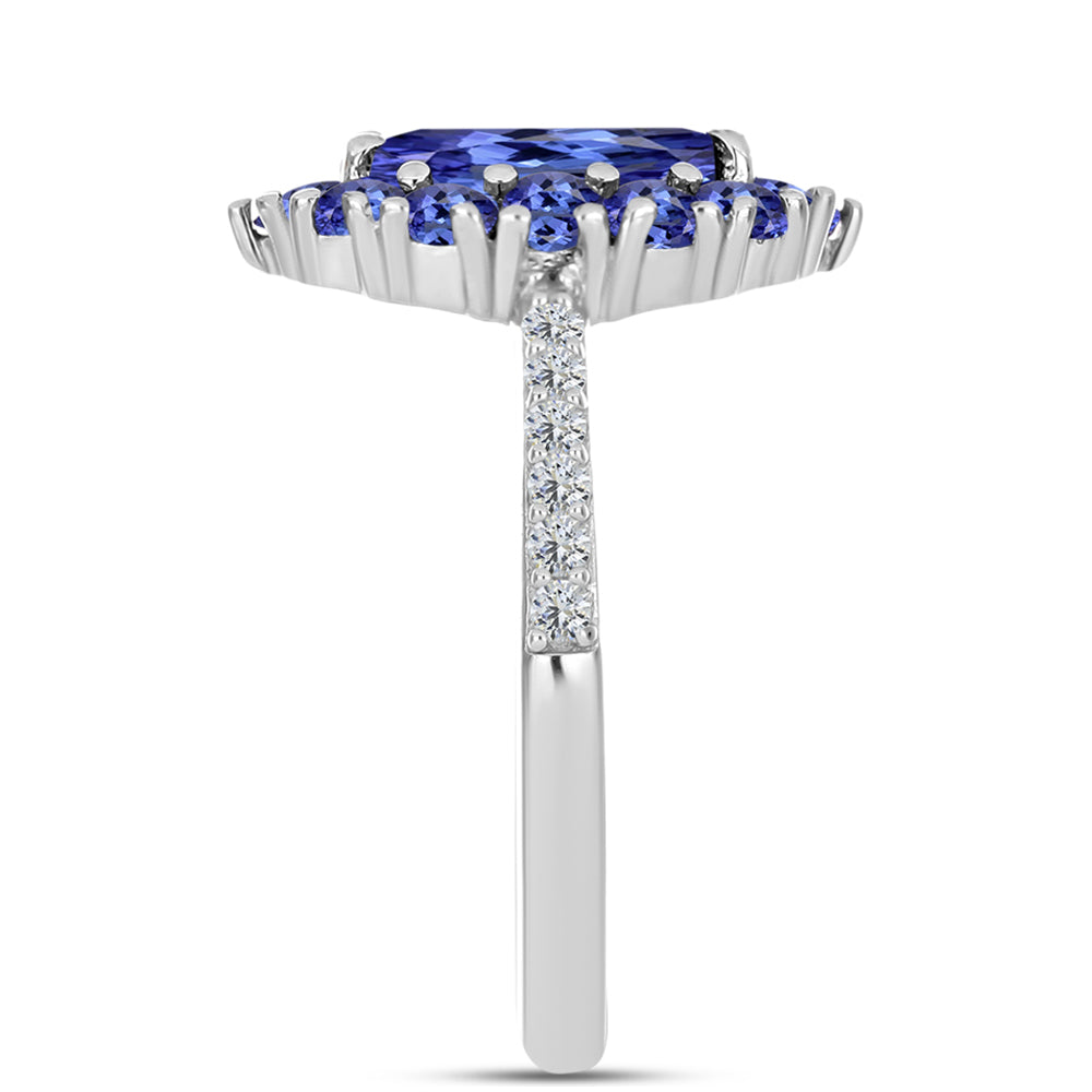 Inel din Argint 925 ( 2.73 grame ) cu Tanzanit AAA și Diamant Alb 2.14 Carate
