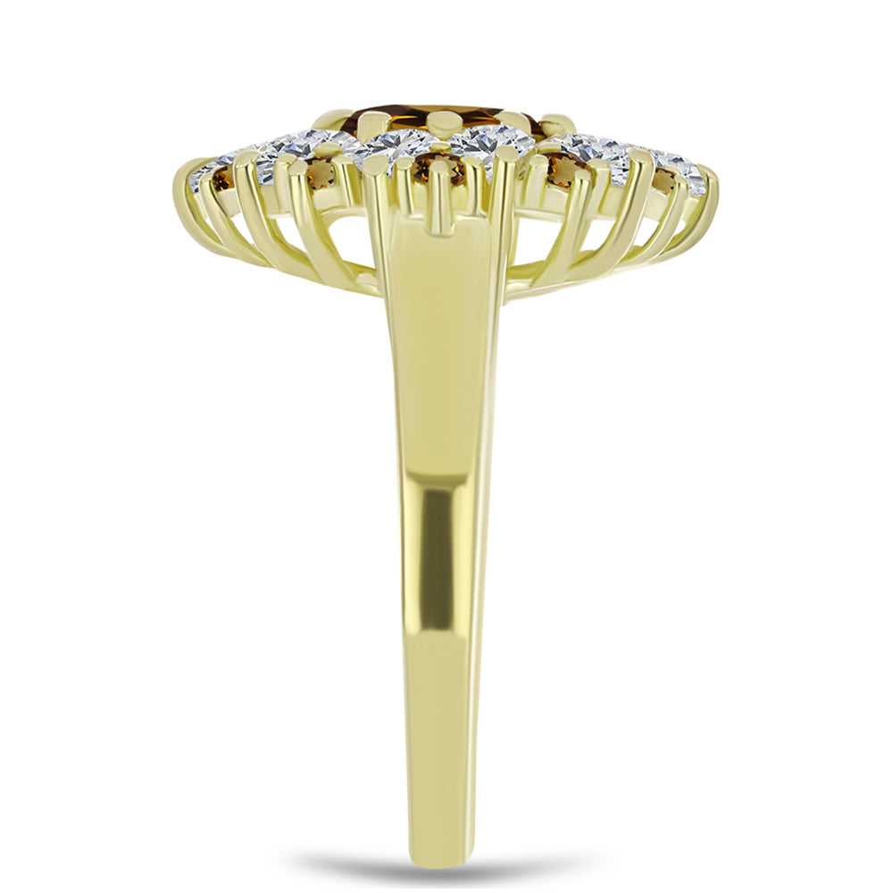 Inel din Argint 925 Placat cu Aur ( 4.06 grame ) cu Cuarț Coniac și Topaz Alb 3.87 Carate