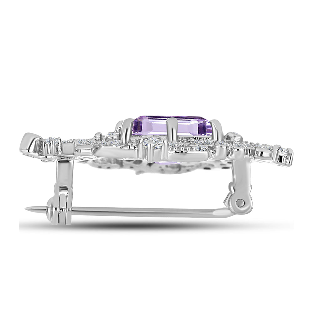 Broşă din Argint 925 ( 4.15 grame ) cu Ametist Rose de France și Topaz Alb 3.47 Carate
