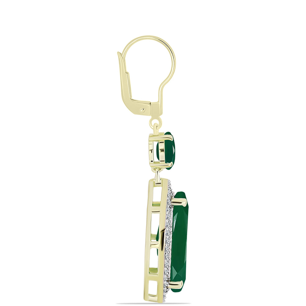 Cercei din Argint 925 Placat cu Aur ( 3.79 grame ) cu Agat Verde și Topaz Alb 8.13 Carate