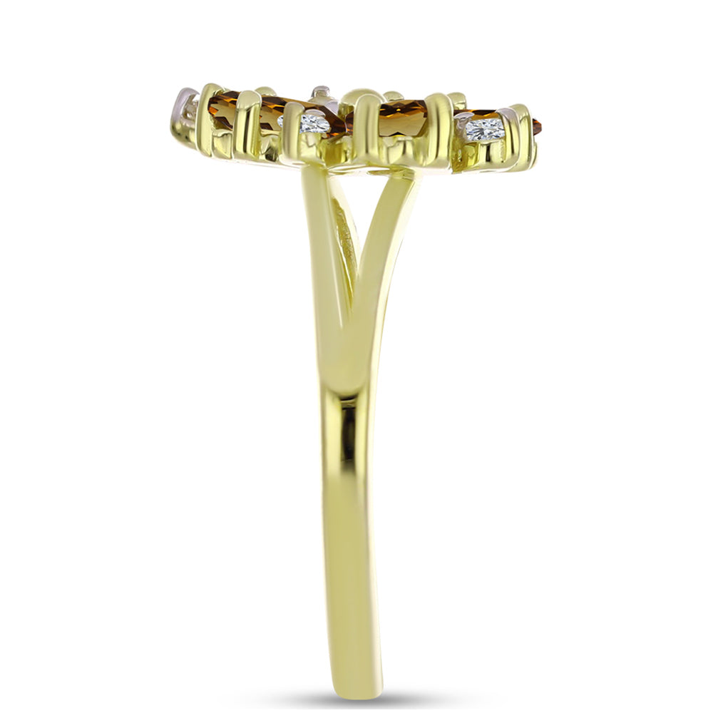 Inel din Argint 925 Placat cu Aur ( 2.82 grame ) cu Cuarț Coniac și Topaz Alb 1.38 Carate