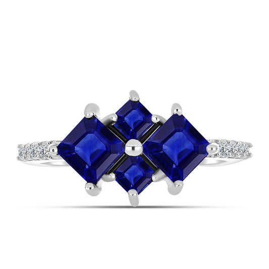 Inel din Argint 925 ( 2.34 grame ) cu Safir Albastru Australian și Topaz Alb 2.33 Carate