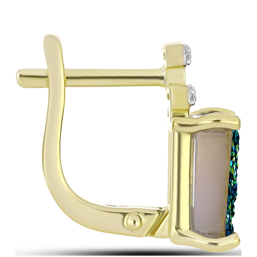 Cercei din Argint 925 Placat cu Aur ( 2.66 grame ) cu Drusy Verde și Topaz Alb 3.25 Carate
