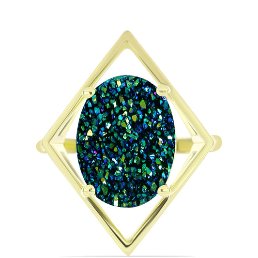 Inel din Argint 925 Placat cu Aur ( 4.06 grame ) cu Drusy Verde 9.27 Carate