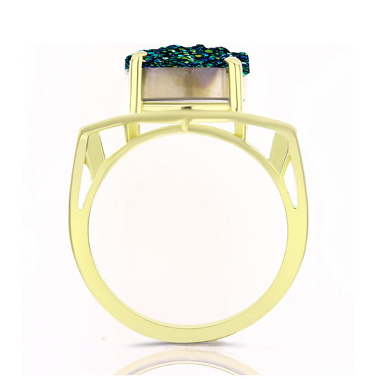 Inel din Argint 925 Placat cu Aur ( 4.06 grame ) cu Drusy Verde 9.27 Carate