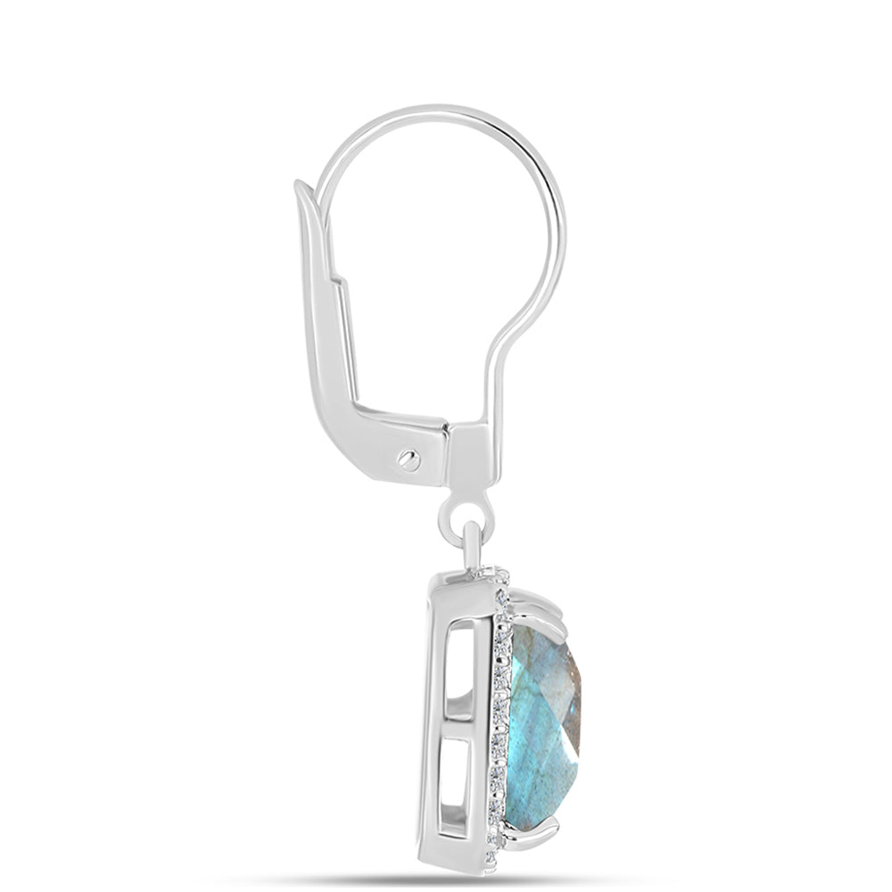 Cercei din Argint 925 ( 2.76 grame ) cu Labradorit și Topaz Alb 4.41 Carate
