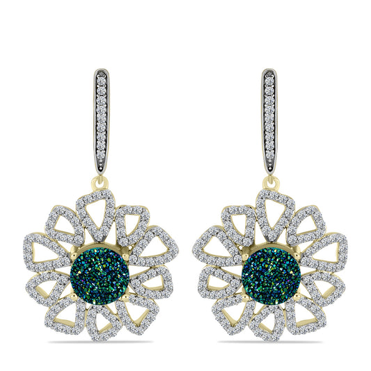Cercei din Argint 925 Placat cu Aur ( 6.44 grame ) cu Drusy Verde și Topaz Alb 6 Carate