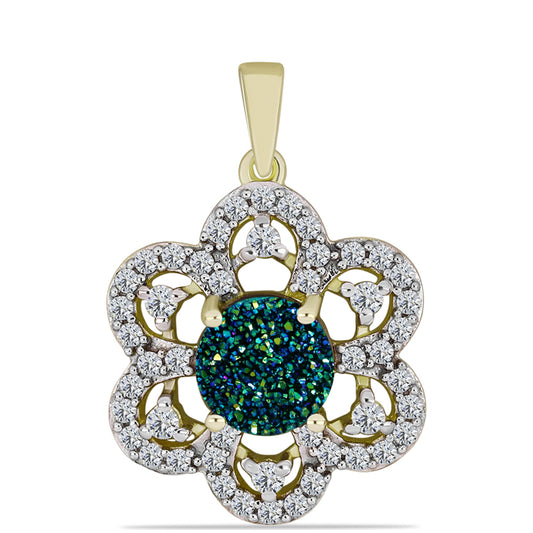 Pandantiv din Argint 925 Placat cu Aur ( 2.75 grame ) cu Drusy Verde și Topaz Alb 3.12 Carate