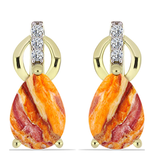 Cercei din Argint 925 Placat cu Aur ( 3.63 grame ) cu Jaspul "Lion's Paw" și Topaz Alb 4.04 Carate