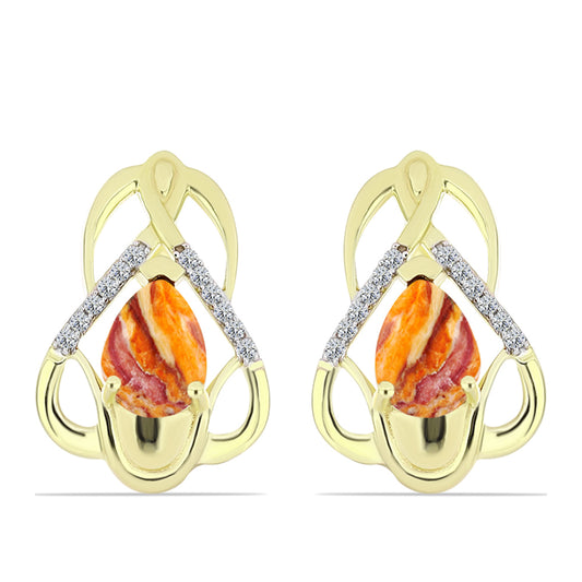 Cercei din Argint 925 Placat cu Aur ( 5.44 grame ) cu Jaspul "Lion's Paw" și Topaz Alb 2.45 Carate