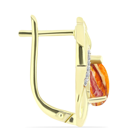 Cercei din Argint 925 Placat cu Aur ( 5.44 grame ) cu Jaspul "Lion's Paw" și Topaz Alb 2.45 Carate