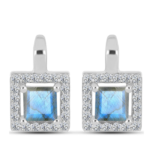 Cercei din Argint 925 ( 3.62 grame ) cu Labradorit și Topaz Alb 1.74 Carate