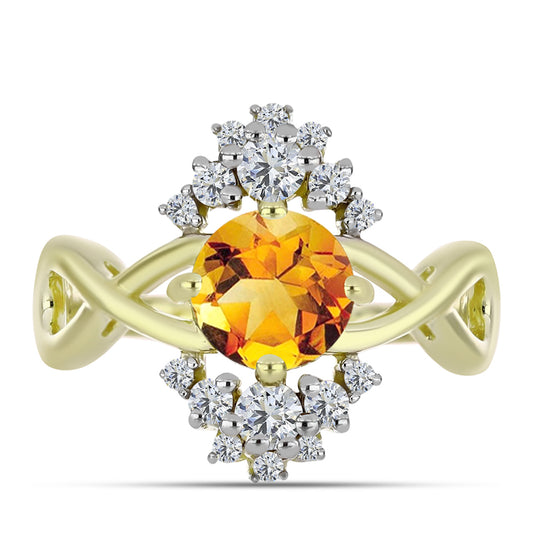 Inel din Argint 925 Placat cu Aur ( 3.33 grame ) cu Citrin Rio Golden și Topaz Alb 1.69 Carate