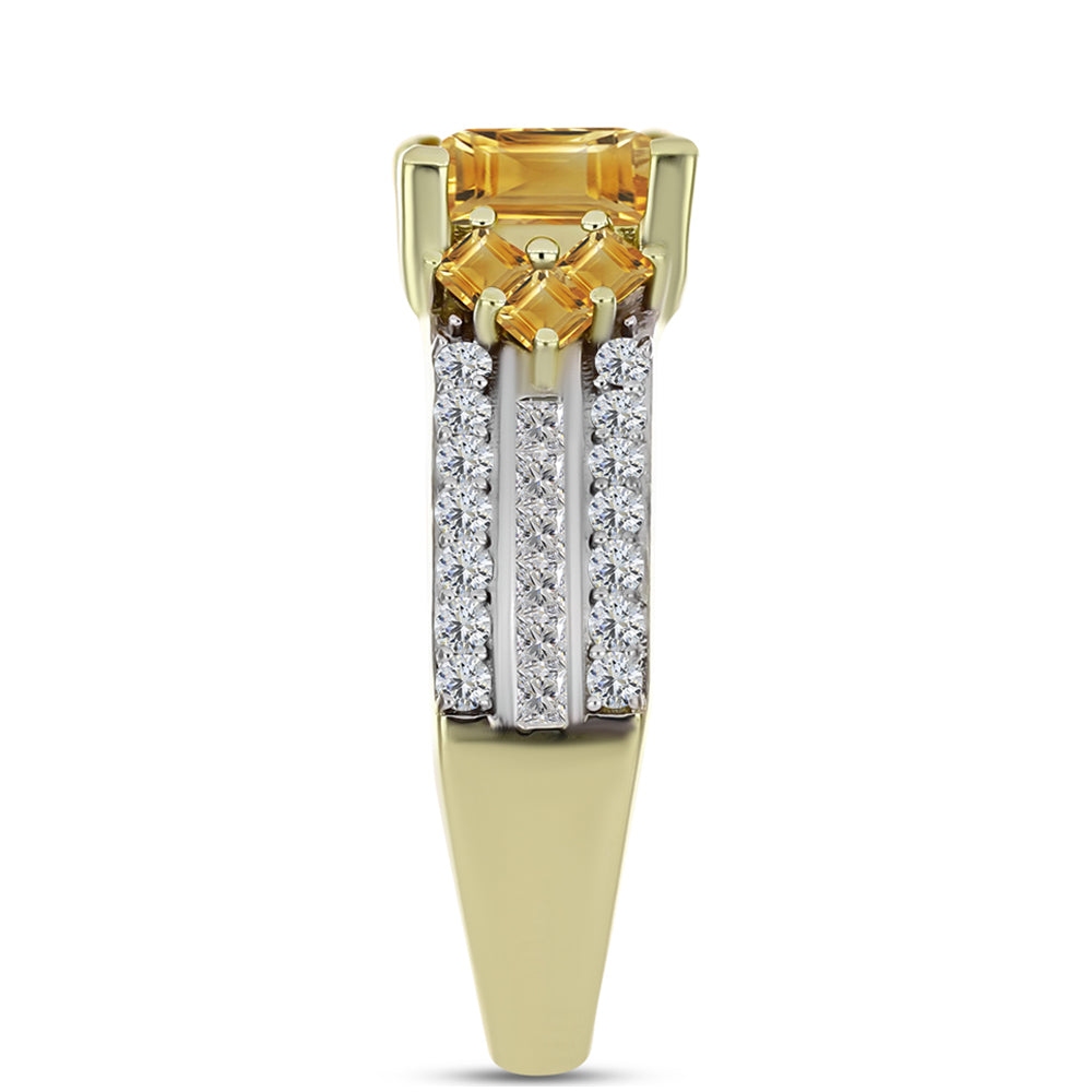 Inel din Argint 925 Placat cu Aur ( 5.76 grame ) cu Citrin Rio Golden și Topaz Alb 2.96 Carate