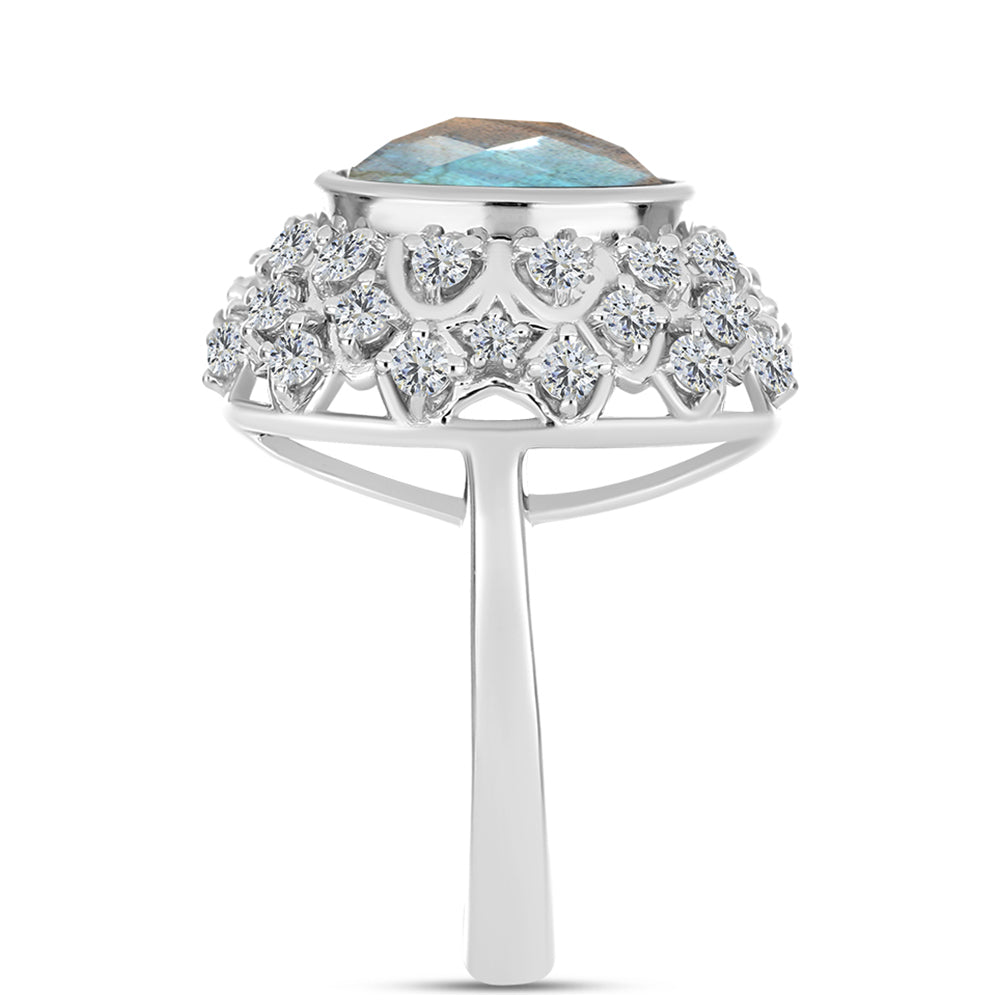 Inel din Argint 925 ( 6.8 grame ) cu Labradorit și Topaz Alb 6.74 Carate