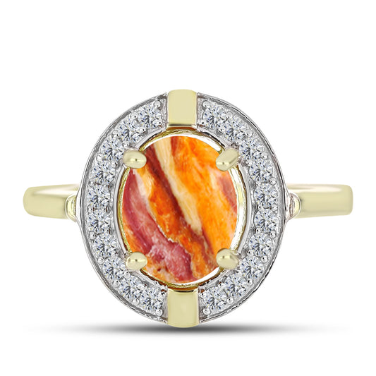Inel din Argint 925 Placat cu Aur ( 2.88 grame ) cu Jaspul "Lion's Paw" și Topaz Alb 2.18 Carate