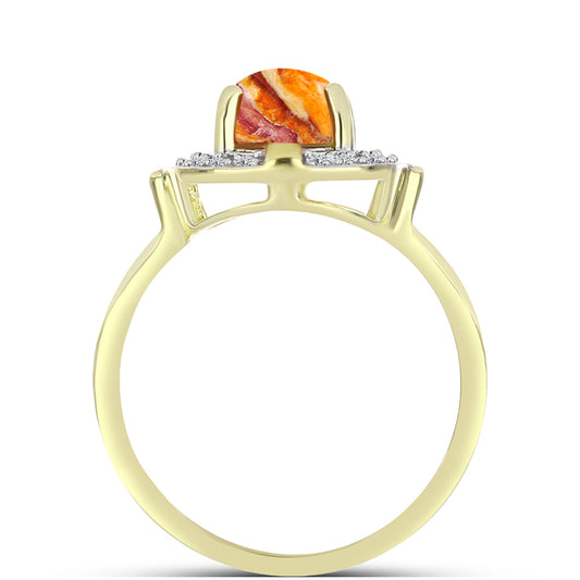 Inel din Argint 925 Placat cu Aur ( 2.88 grame ) cu Jaspul "Lion's Paw" și Topaz Alb 2.18 Carate