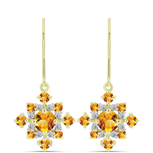 Cercei din Argint 925 Placat cu Aur ( 2.89 grame ) cu Citrin Rio Golden și Topaz Alb 1.99 Carate