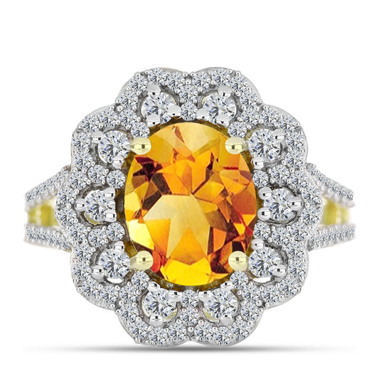 Inel din Argint 925 Placat cu Aur ( 3.37 grame ) cu Citrin Rio Golden și Topaz Alb 3.5 Carate