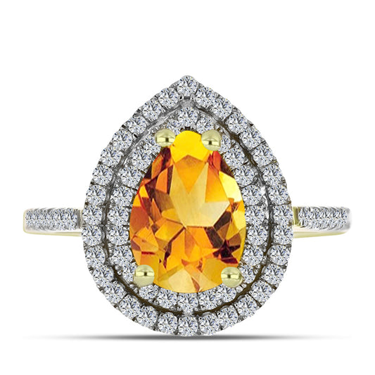 Inel din Argint 925 Placat cu Aur ( 2.72 grame ) cu Citrin Rio Golden și Topaz Alb 2.26 Carate
