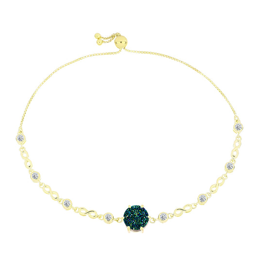 Brățară din Argint 925 Placat cu Aur ( 7.36 grame ) cu Drusy Verde și Topaz Alb 5.13 Carate