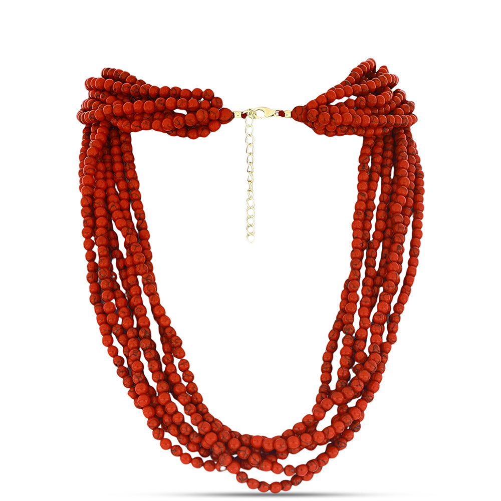 Colier din Argint 925 Placat cu Aur ( 1 grame ) cu Coral Roșu Burete 316.6 Carate