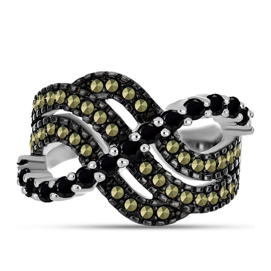 Inel din Argint 925 ( 6.25 grame ) cu Marcasit Austria și Spinel Negru 1.32 Carate