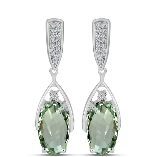 Cercei din Argint 925 ( 6.16 grame ) cu Ametist Verde și Topaz Alb 7.85 Carate