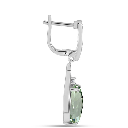 Cercei din Argint 925 ( 6.16 grame ) cu Ametist Verde și Topaz Alb 7.85 Carate