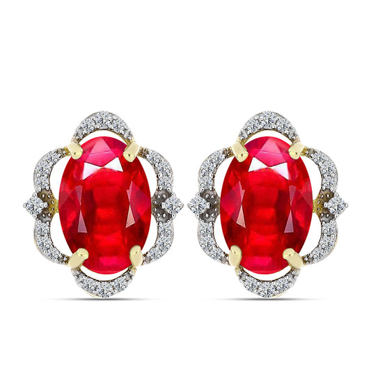 Cercei din Argint 925 Placat cu Aur ( 4.41 grame ) cu Agat Roșu și Topaz Alb 7.33 Carate