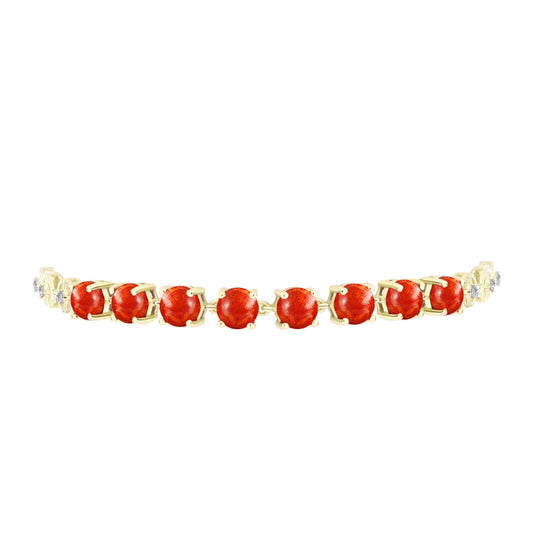 Brățară din Argint 925 Placat cu Aur ( 6.44 grame ) cu Coral Roșu Burete și Topaz Alb 6.82 Carate