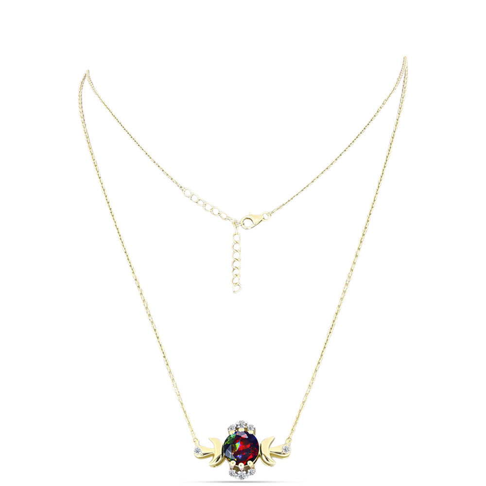 Colier din Argint 925 Placat cu Aur ( 4.71 grame ) cu Opal Etiopian Negru Lega Dembi și Topaz Alb 1.75 Carate