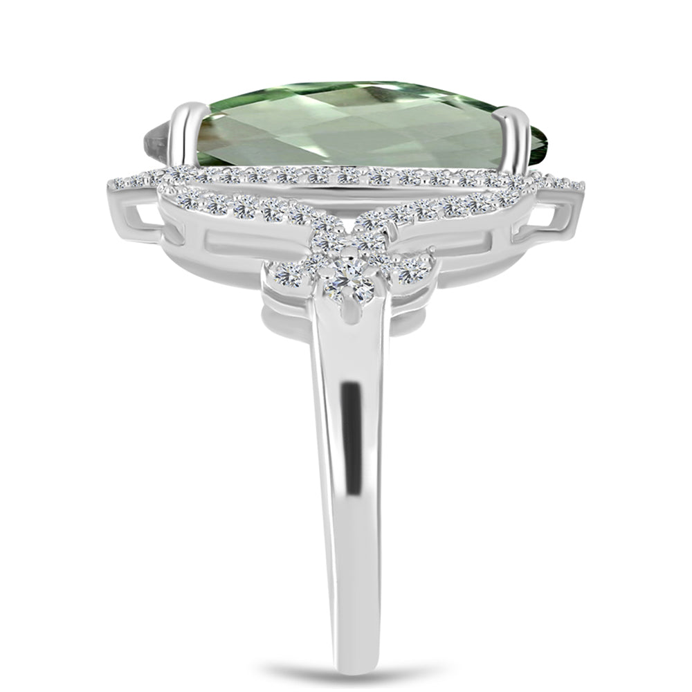 Inel din Argint 925 ( 4.17 grame ) cu Ametist Verde și Topaz Alb 5.84 Carate