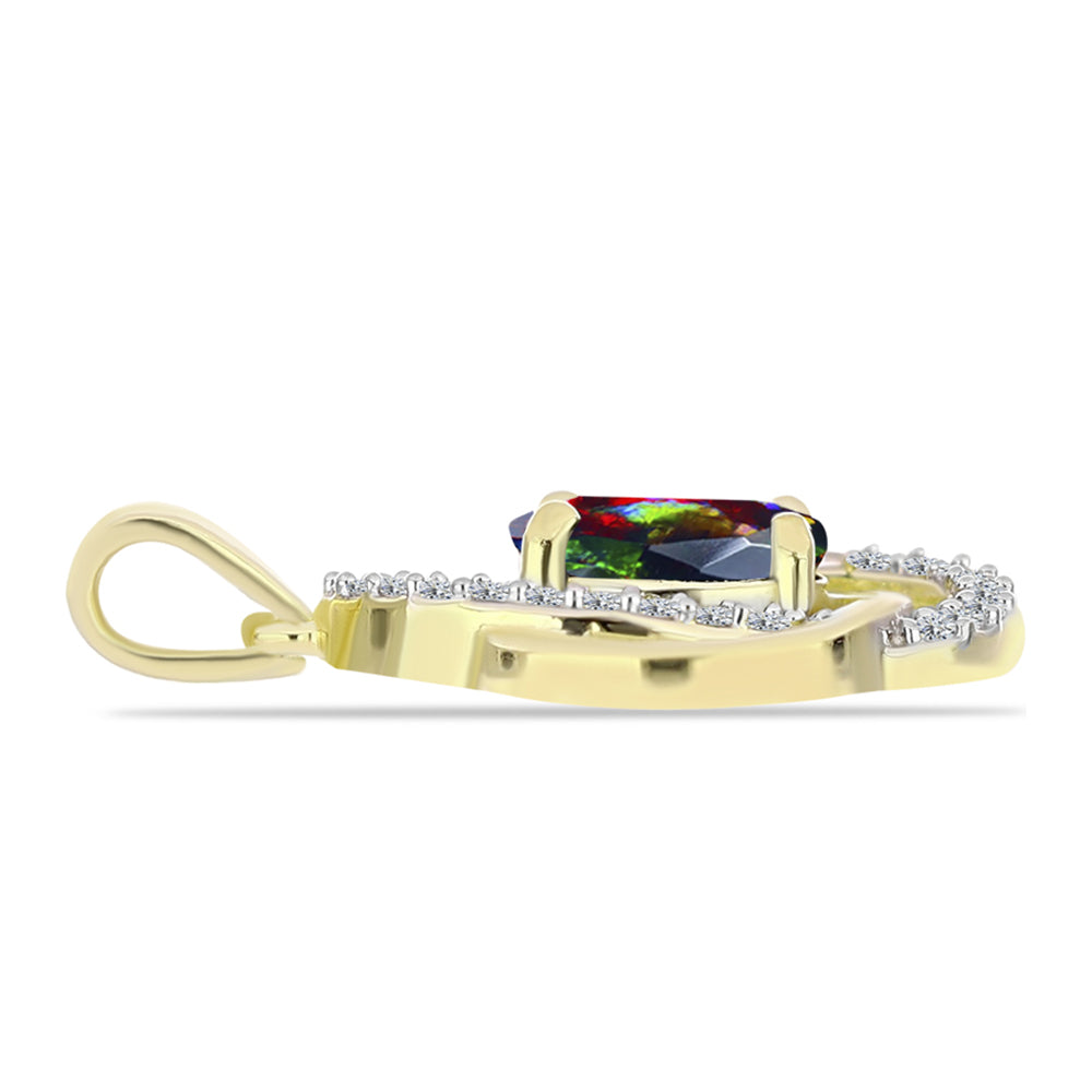 Pandantiv din Argint 925 Placat cu Aur ( 1.53 grame ) cu Opal Etiopian Negru Lega Dembi și Topaz Alb 0.69 Carate