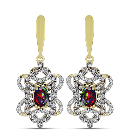 Cercei din Argint 925 Placat cu Aur ( 5.8 grame ) cu Opal Etiopian Negru Lega Dembi și Topaz Alb 1.74 Carate