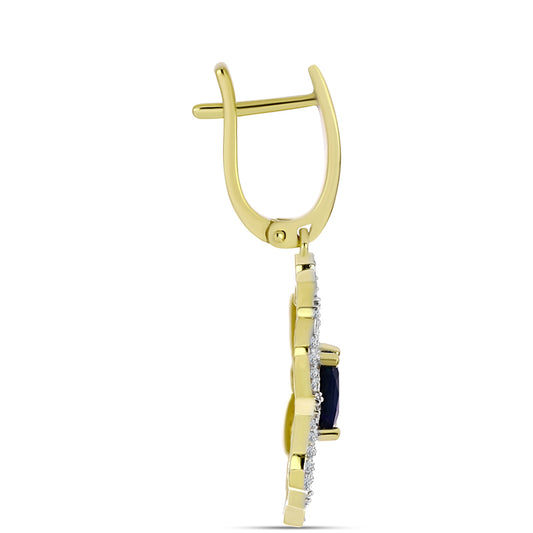 Cercei din Argint 925 Placat cu Aur ( 5.8 grame ) cu Opal Etiopian Negru Lega Dembi și Topaz Alb 1.74 Carate