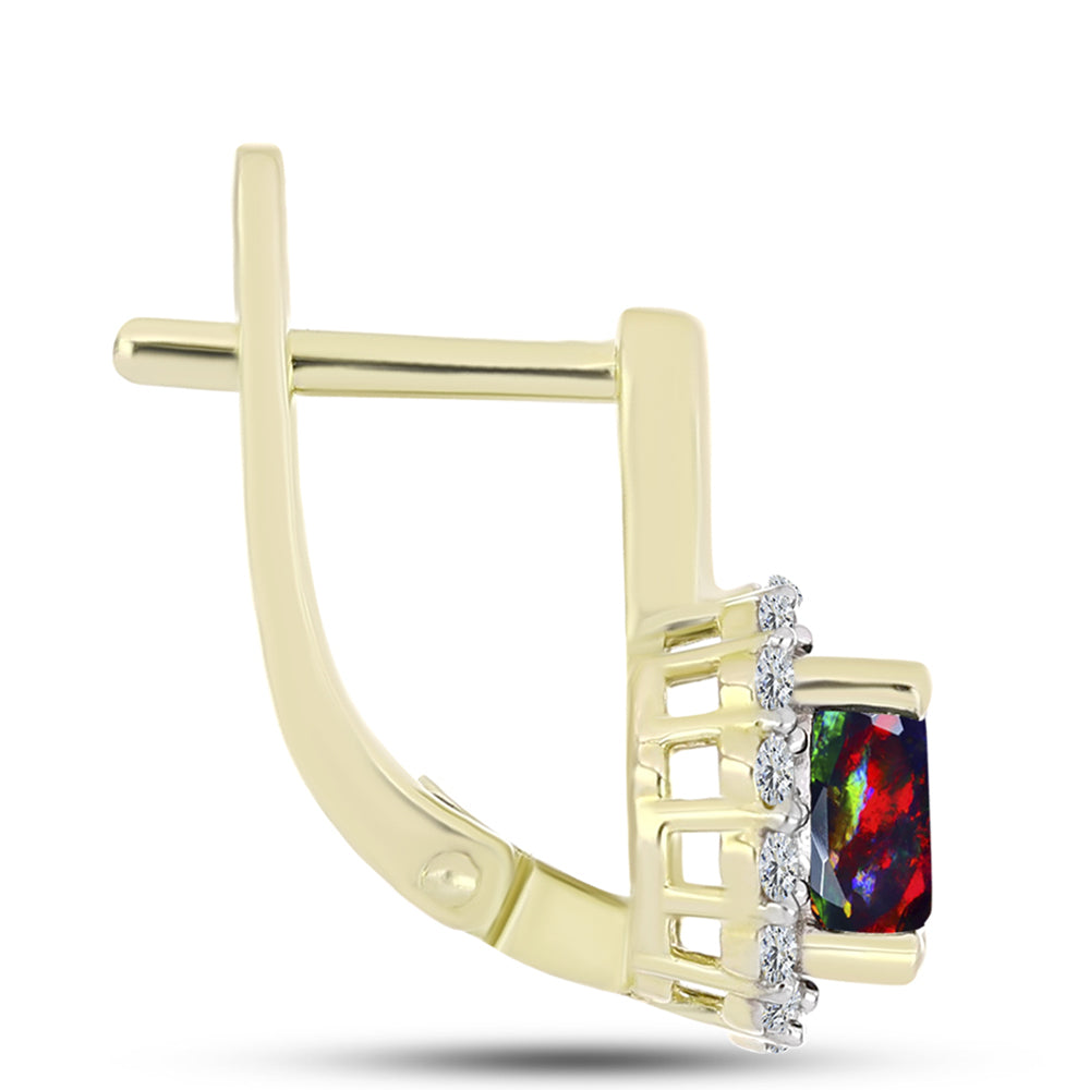 Cercei din Argint 925 Placat cu Aur ( 3.64 grame ) cu Opal Etiopian Negru Lega Dembi și Topaz Alb 1.52 Carate